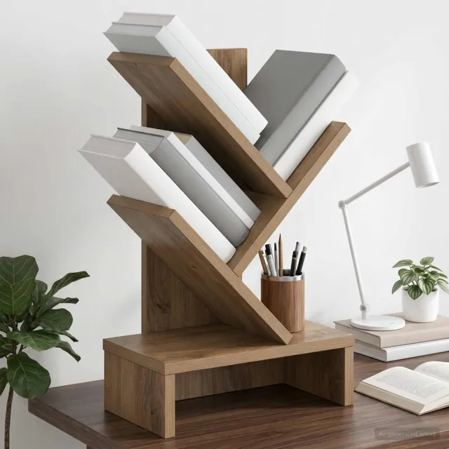 vidaXL Boomvormige boekenplank met 3 planken 30 x 18 x 48 cm bruin, foto 2