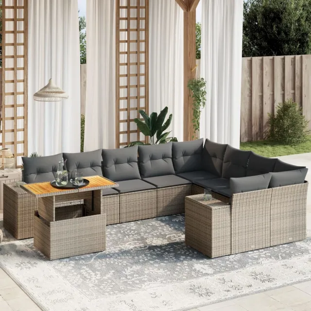 vidaXL 10-delige Loungeset met kussens poly rattan grijs, foto 2