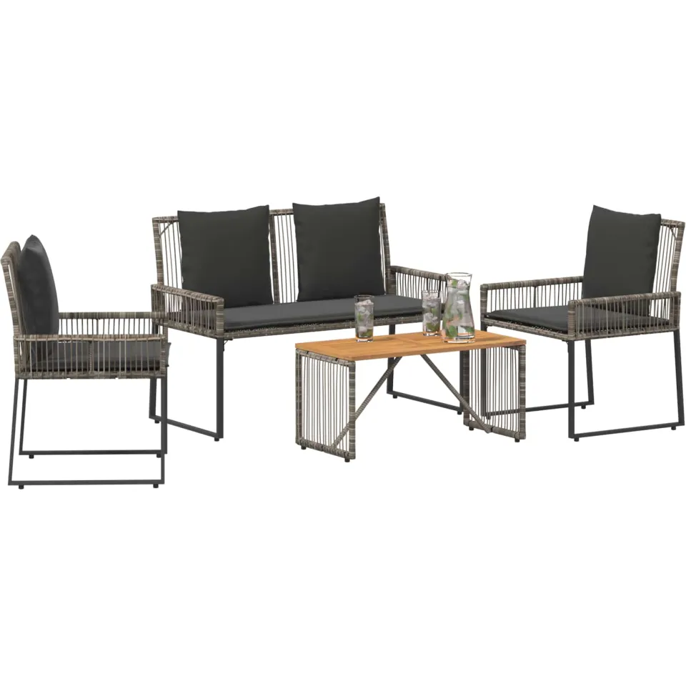 vidaXL Buitenmeubelset 9 st Grijs en Donkergrijs poly rattan