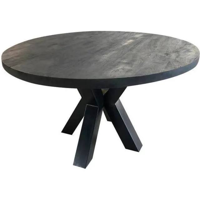 Mahom Mangohouten Eettafel Madison Black Rond Ø 110 Mahom Industrieel - Dinertafel van Mangohout & Metaal - Industriële Eettafel Bruin