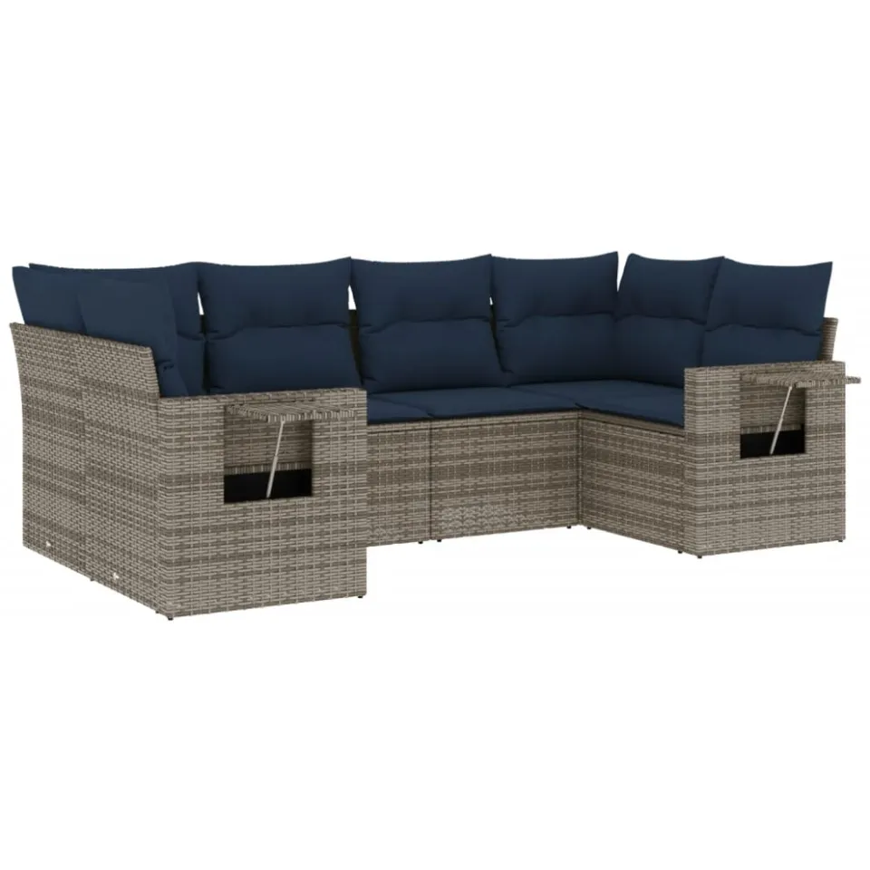 vidaXL 6-delige tuinbankset met kussens, grijs polyrotan, foto 3