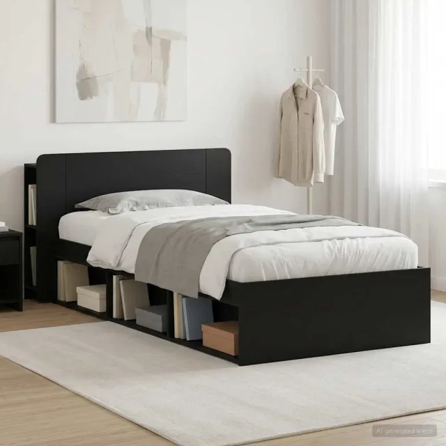 vidaXL Bedframe met opslag Zwart 90 x 190 cm Bewerkt hout