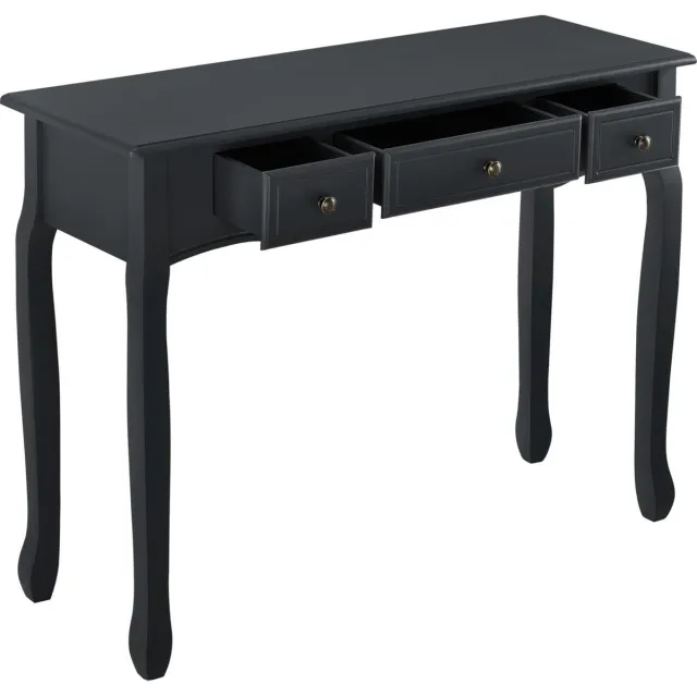 en.casa Console tafel sidetafel met 3 lades landelijk 100x35x78 cm zwart