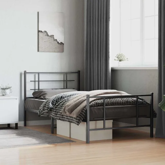 vidaXL Bedframe met hoofd- en voeteneinde metaal zwart 107x203 cm