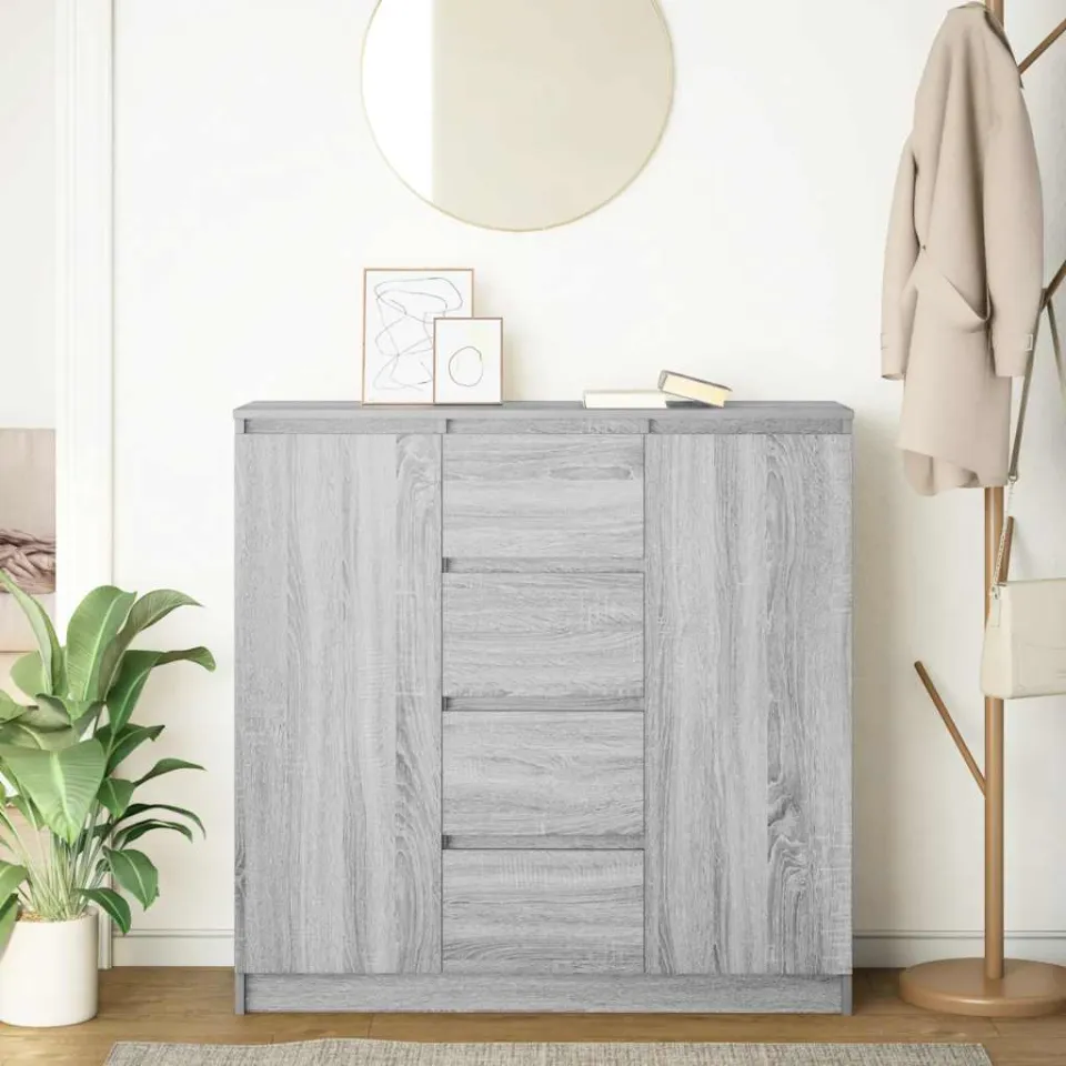 vidaXL Dressoir met lades 100,5x35x98,5 cm spaanplaat grijs Sonoma, foto 3