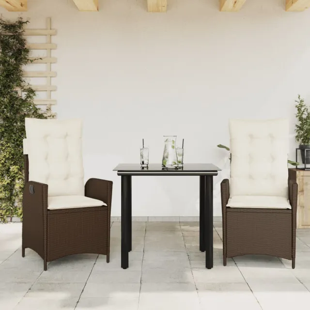 vidaXL 3-delige Tuinset met kussens poly rattan bruin, foto 2