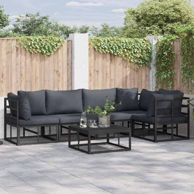 vidaXL Tuinbankenset 6 st Zwart Aluminium