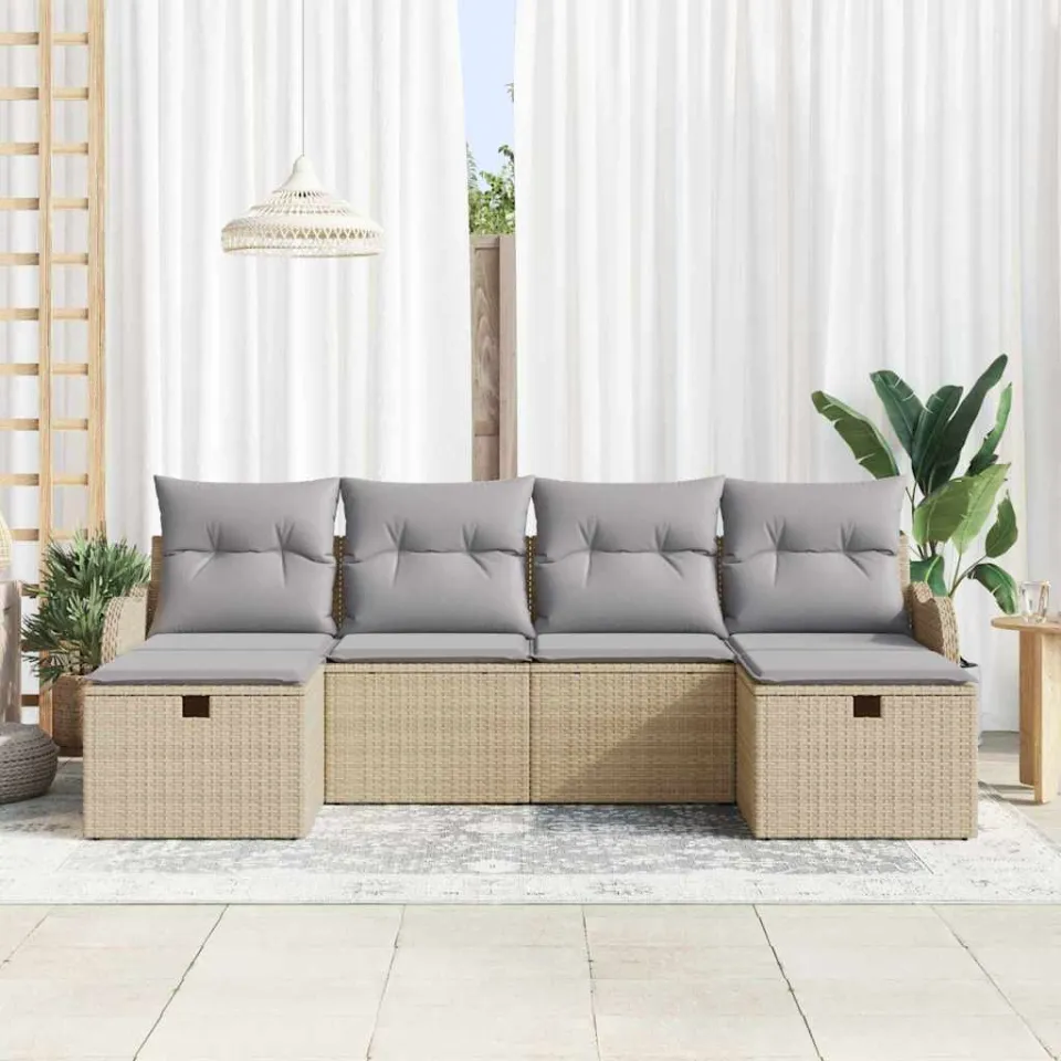 vidaXL Tuin Sofa Set 6 st Beige poly rattan, foto 3