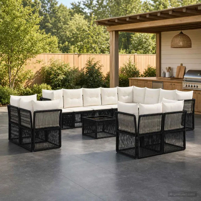 vidaXL Tuinbankenset 13 st Zwart poly rattan, foto 2