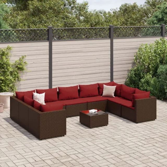 vidaXL 10-delige Loungeset met kussens poly rattan bruin, foto 2