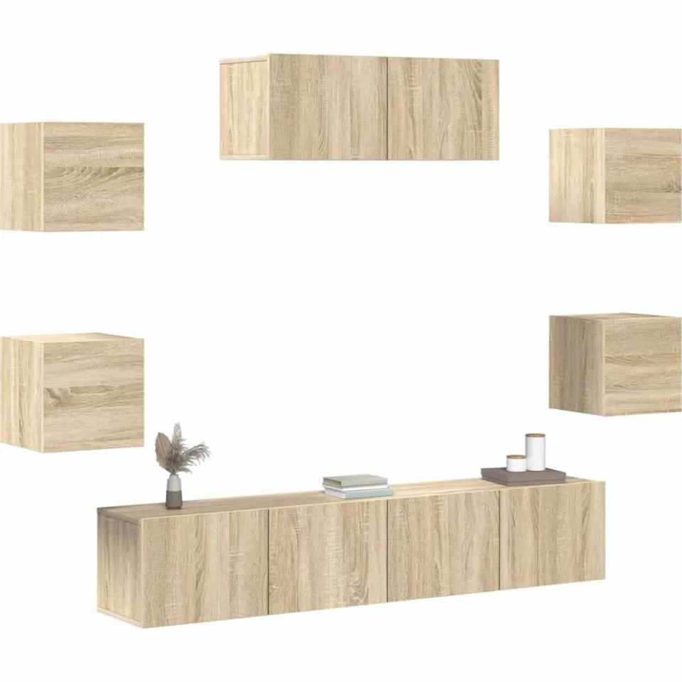 vidaXL 7-delige Tv-meubelset bewerkt hout sonoma eikenkleurig Bruin