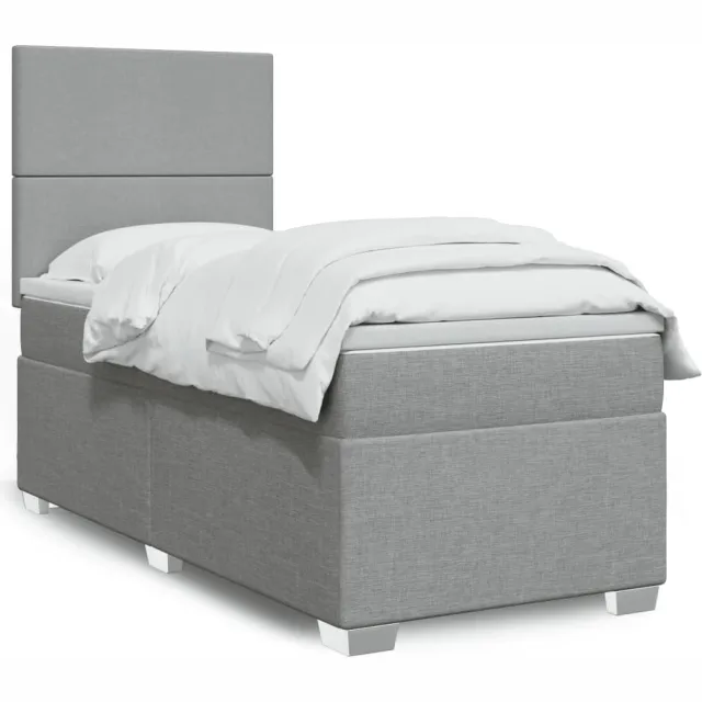 vidaXL Boxspring met matras stof lichtgrijs 90x200 cm grijs
