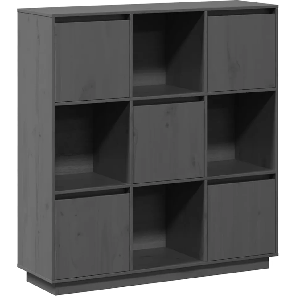 vidaXL Hoge kast 110,5x35x117 cm massief grenenhout grijs