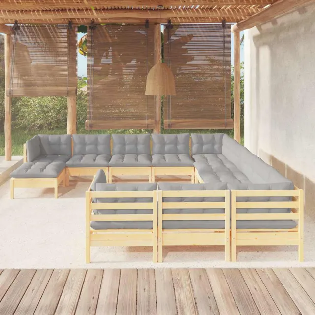 vidaXL 12-delige Loungeset met grijze kussens massief grenenhout grijs, foto 2