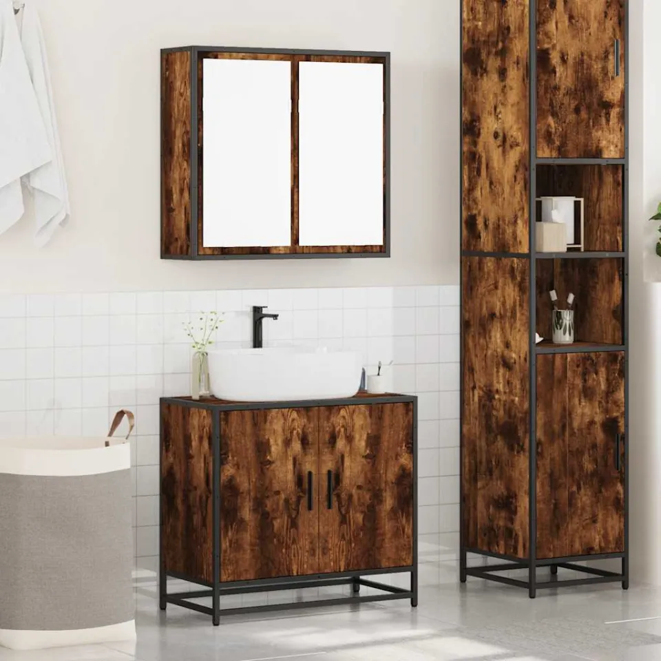 vidaXL 2-delige Badkamermeubelset bewerkt hout gerookt eikenkleurig, foto 2