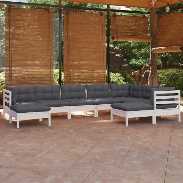 vidaXL 9-delige Loungeset met kussens massief grenenhout wit, foto 2