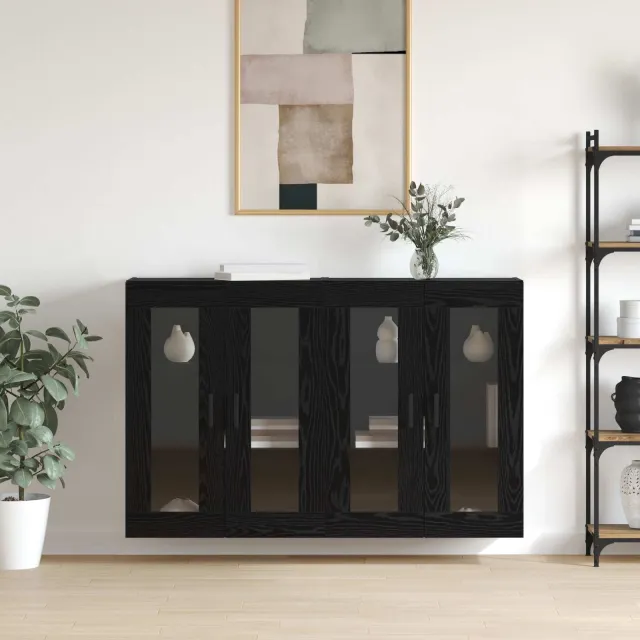 vidaXL Wandgemonteerde Kasten 2 st Zwart eiken 69,5 x 34 x 90 cm, foto 2