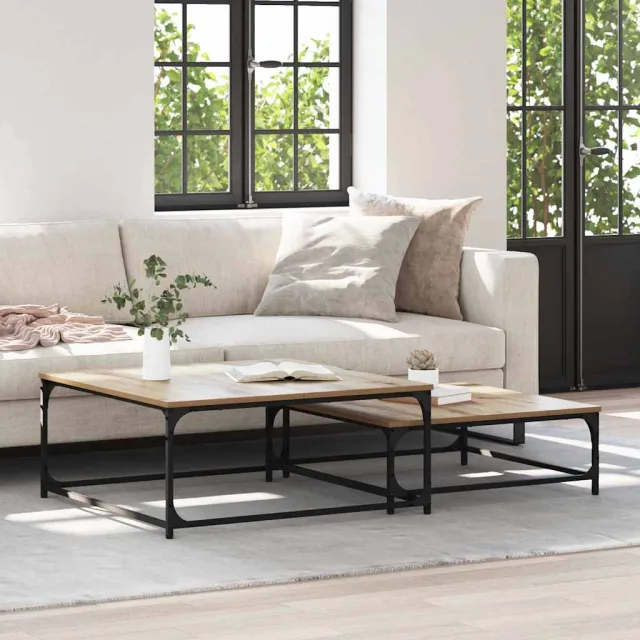 vidaXL Salontafel 2 st Artisan Eiken 80 x 80 x 35 cm Bewerkt hout, foto 2