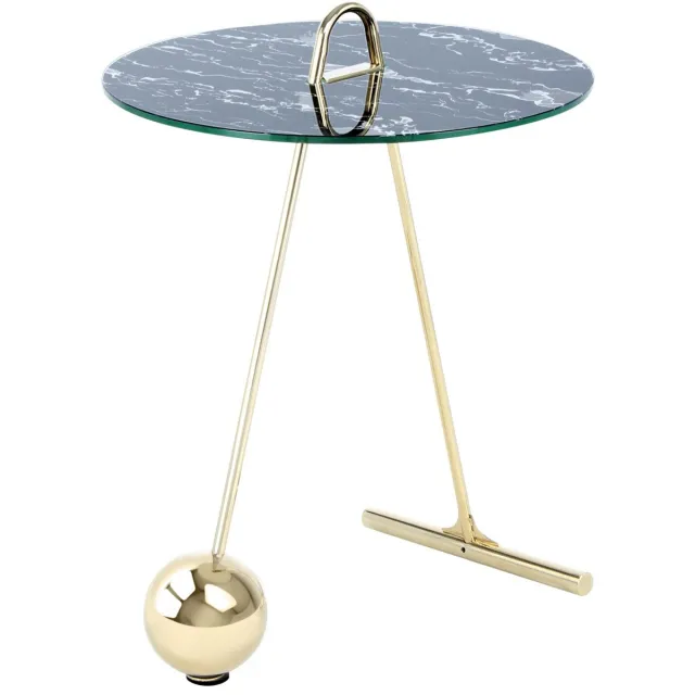 Padiro ronde bijzettafel - Ø 46 x 60 cm - Goudkleurig / Zwart - Modern Art deco Glamour, Marmerlook - Glas, Staal
