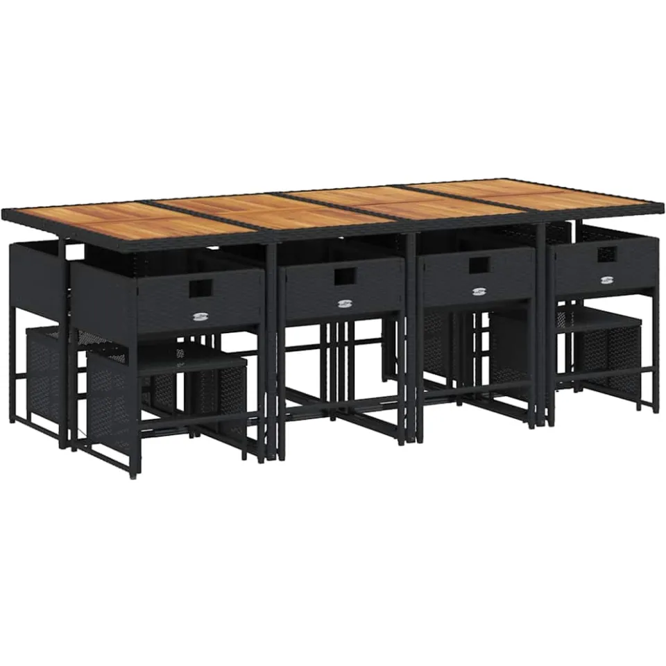 vidaXL 13-delige Tuinset met kussens poly rattan zwart, foto 4