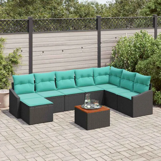 vidaXL Tuinbankenset 9 st Zwart poly rattan, foto 2