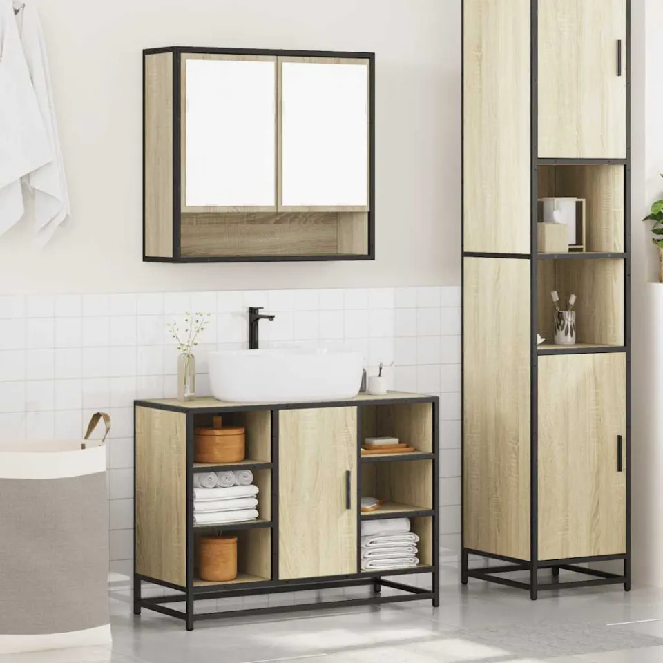 vidaXL 2-delige Badkamermeubelset bewerkt hout sonoma eikenkleurig, foto 4