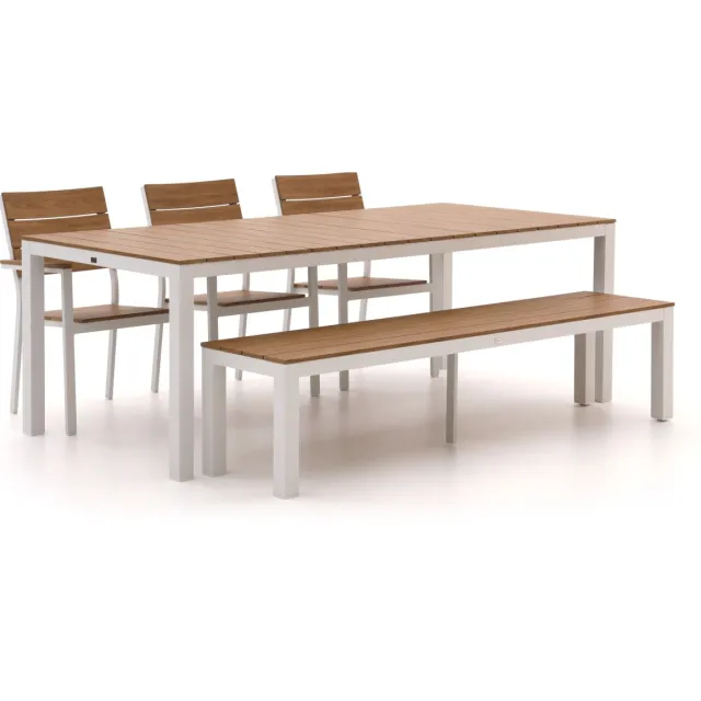 Bellagio tuinmeubelen Bellagio Fidenza 220cm dining tuinset met bank 5-delig stapelbaar wit, foto 2