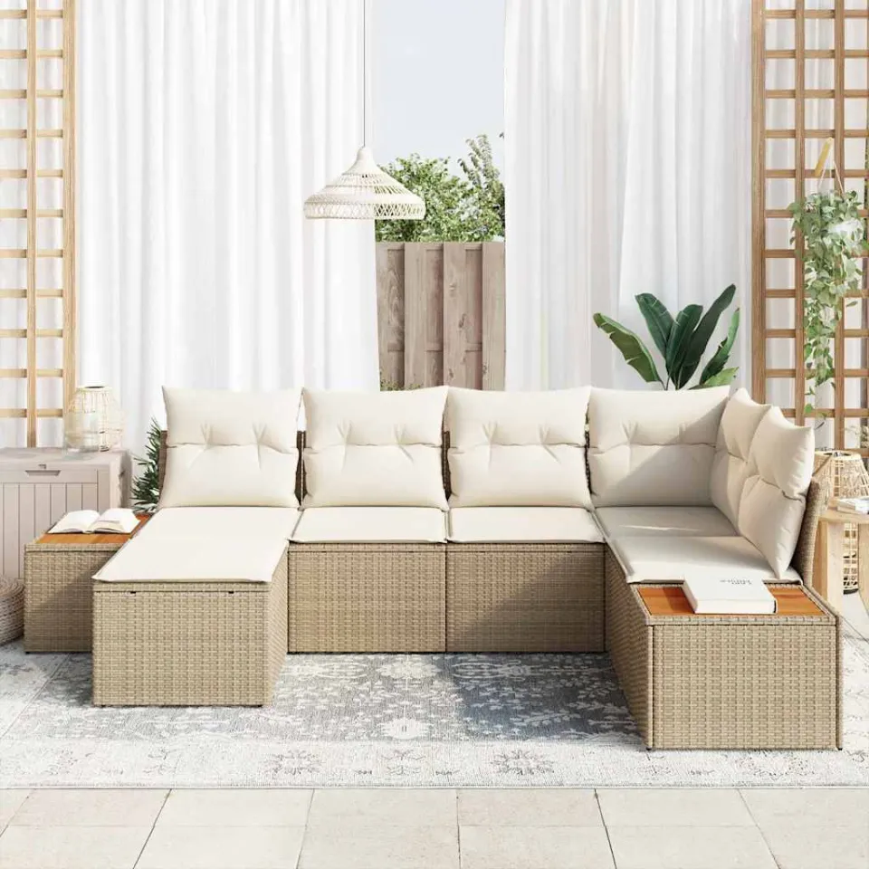 vidaXL Tuin Sofa Set 6 st Beige poly rattan, foto 3