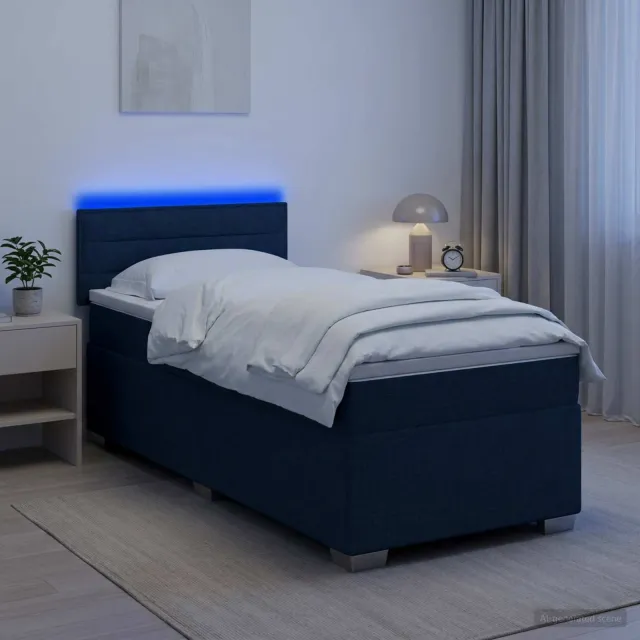 vidaXL Boxspring Bed met Matras en LED Blauw 100 x 200 cm Stof