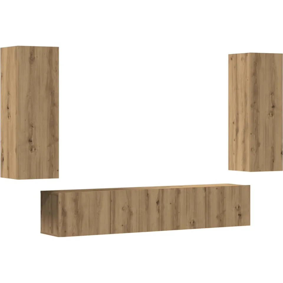 vidaXL Tv-wandkasten 4 st bewerkt hout artisanaal eikenkleurig Bruin