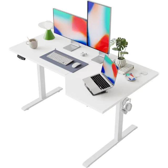 Agilestic Elektrisch Staand Bureau 150 cm L-vormig, in hoogte verstelbaar voor staand of zittend werken thuis, Ergonomisch Computerbureau, Wit