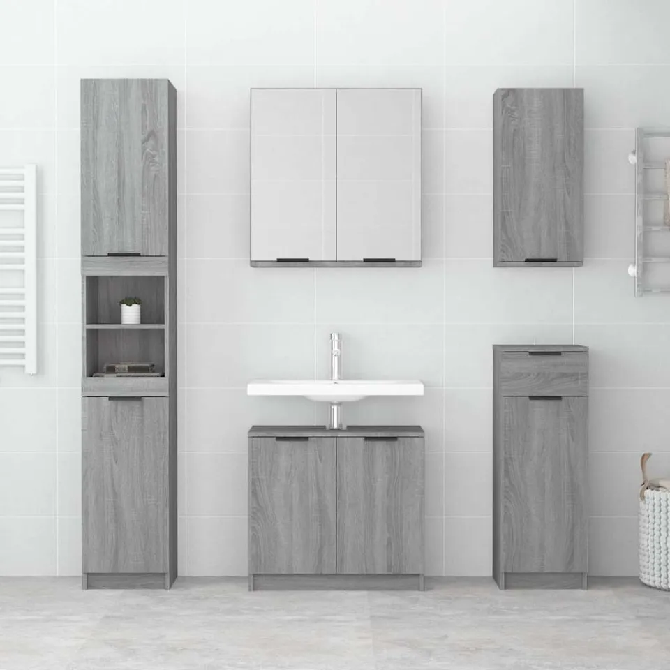 vidaXL 5-delige Badkamerkastenset bewerkt hout grijs sonoma eikenkleur, foto 3