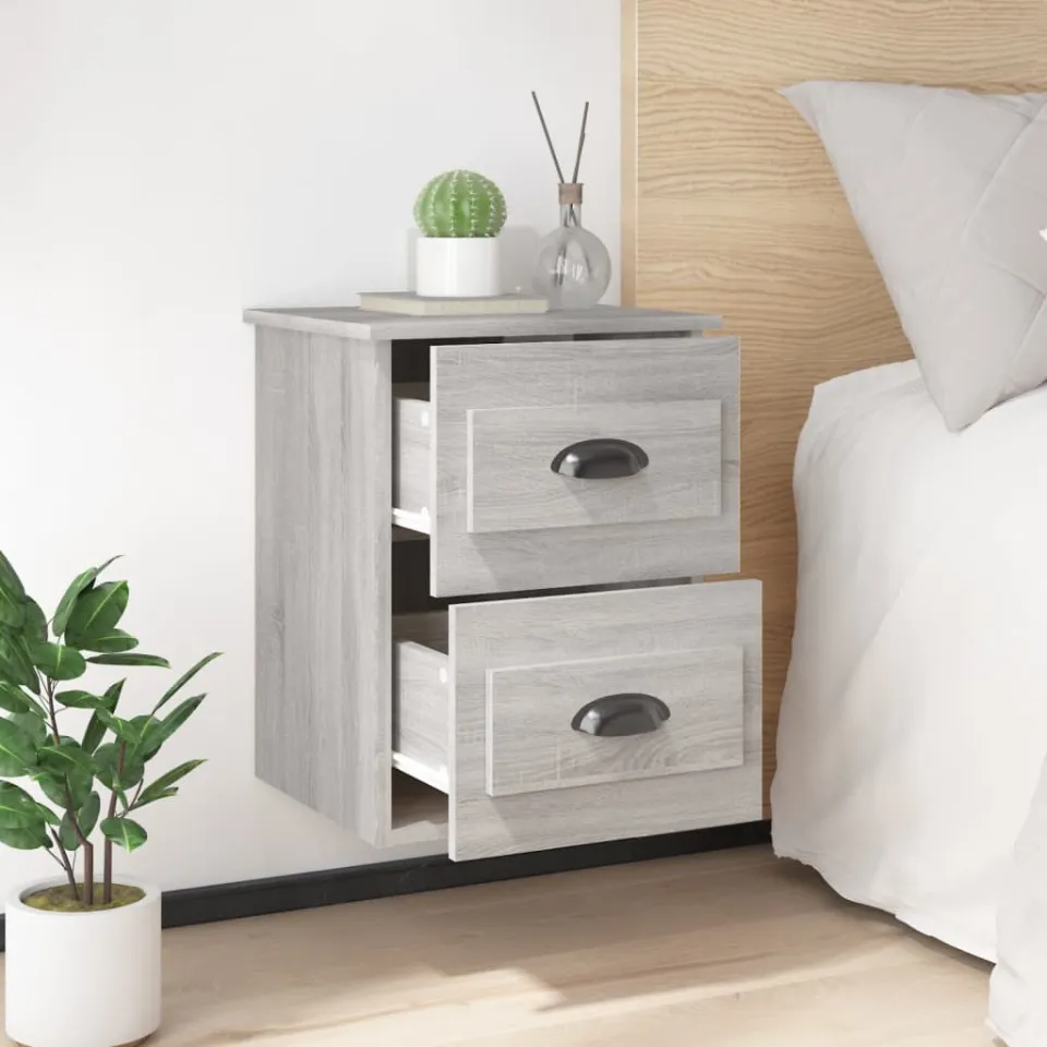 vidaXL Nachtkastjes 2 st wandgemonteerd 41,5x36x53 cm grijs sonoma, foto 4