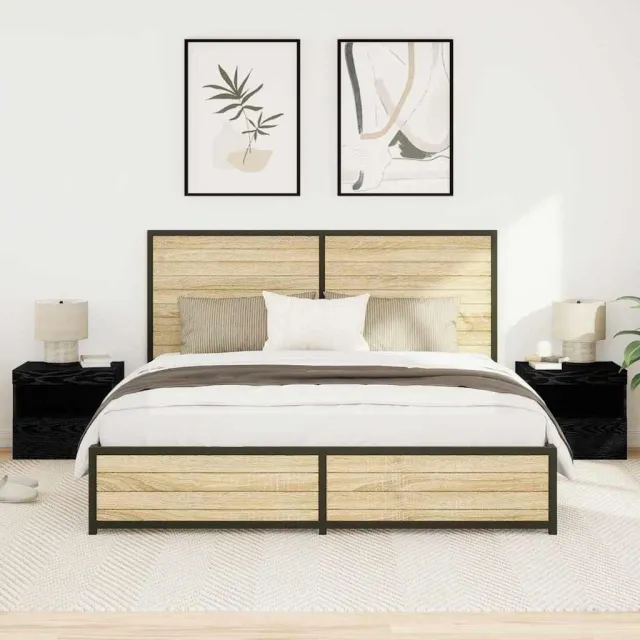 vidaXL Nachtkastje 2 st Zwart Eiken 50 x 40 x 45 cm Bewerkt hout, foto 2