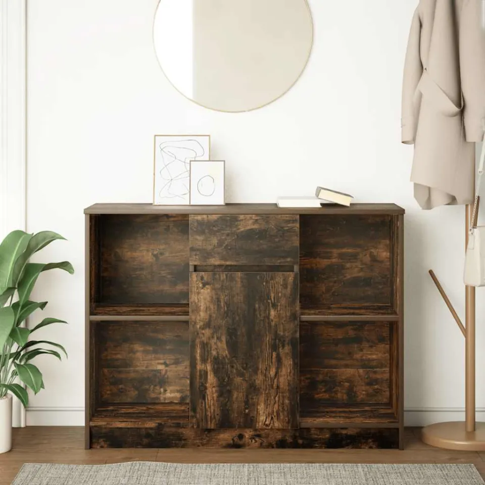 vidaXL Dressoir met lade 101x35x76 cm spaanplaat gerookt eikenkleurig, foto 3
