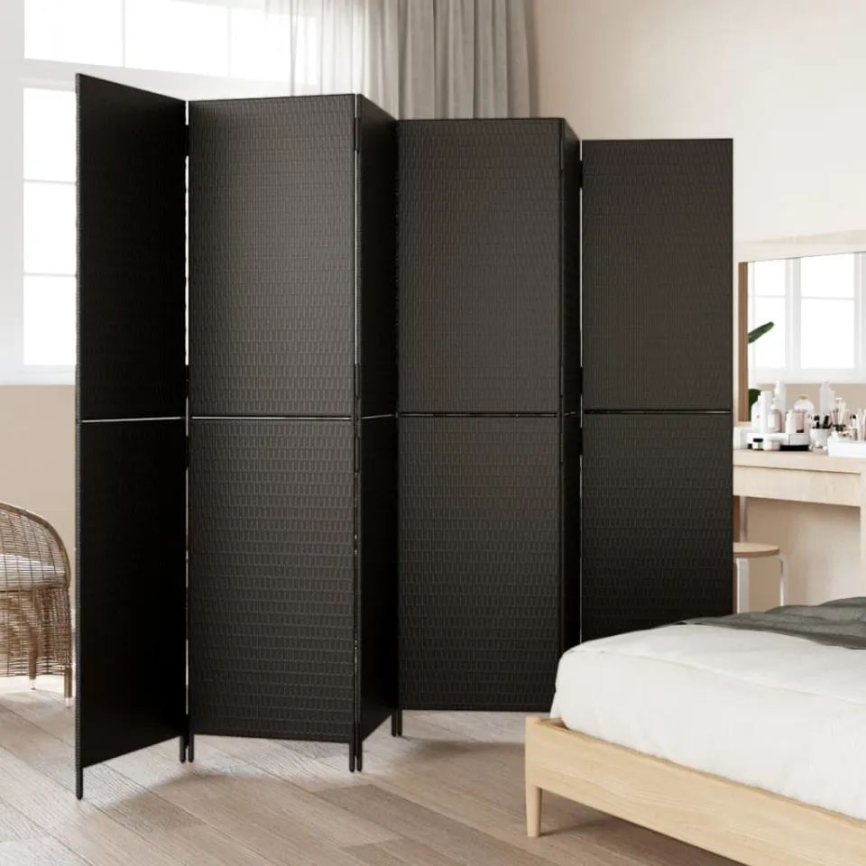 vidaXL Kamerscherm 6 panelen poly rattan zwart, foto 3