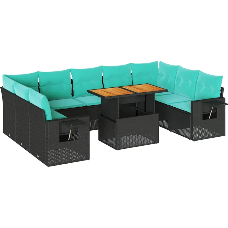 vidaXL 10-delige Loungeset met kussens poly rattan zwart, foto 3