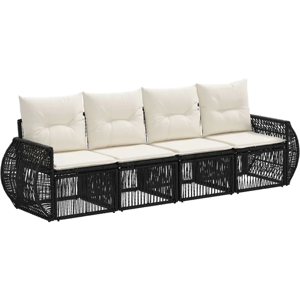 vidaXL Tuinbankenset 4 st 4-zits Zwart en Cream Wit poly rattan, foto 3