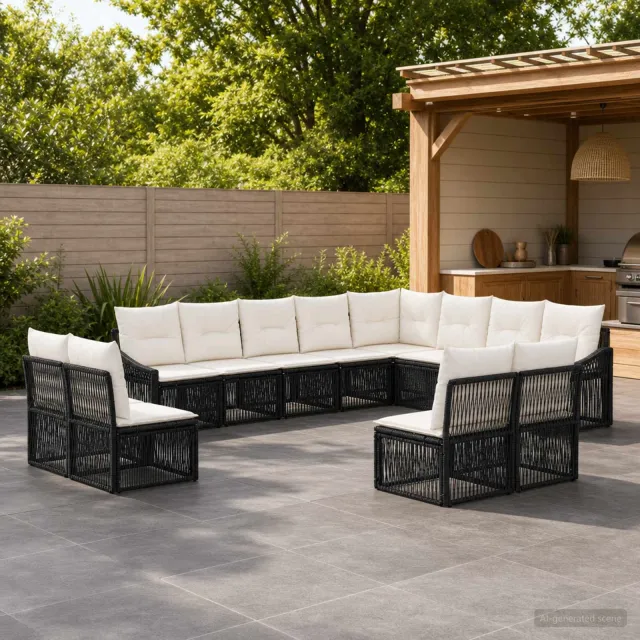vidaXL Tuinbankenset 12 st 12-zits Zwart poly rattan, foto 2