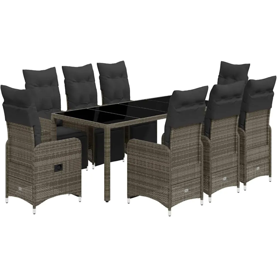 vidaXL 9-delige Bistroset met kussens poly rattan grijs, foto 3