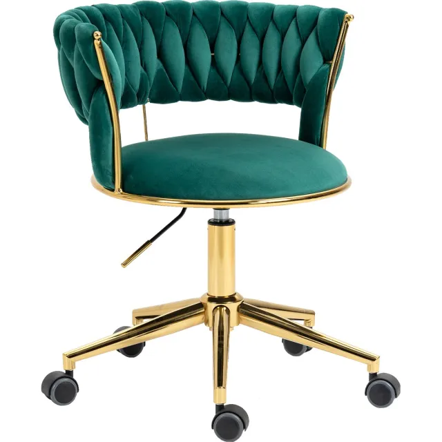 Merax Stoel op Wielen - Luxe Bureaustoel - Ergonomisch - Wieltjes - Draaibaar & Verstelbaar - Groen met Goud