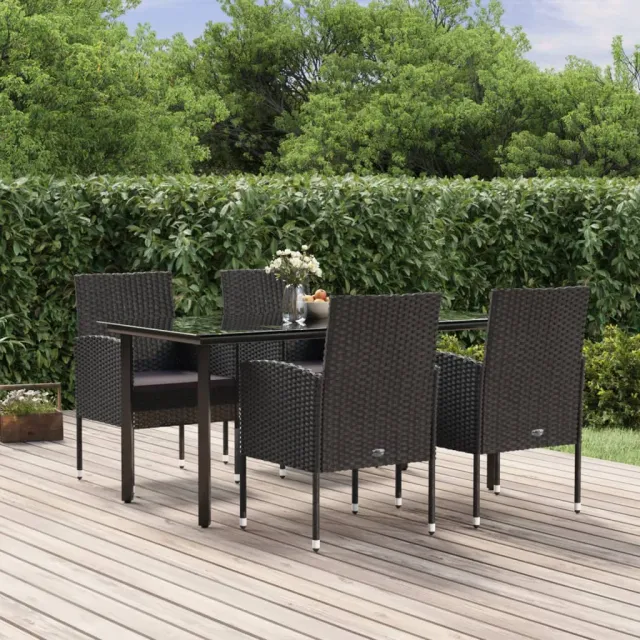 vidaXL 5-delige Tuinset met kussens poly rattan zwart, foto 2