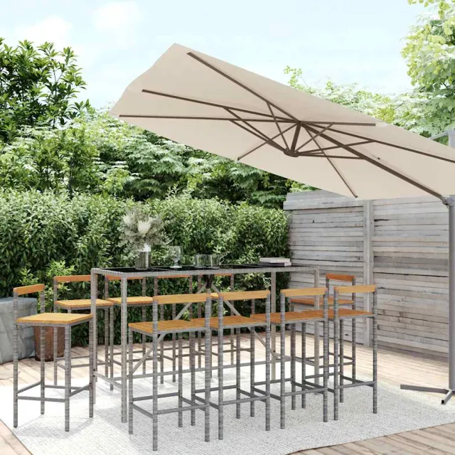 vidaXL 11-delige Tuinbarset poly rattan en massief acaciahout grijs, foto 2