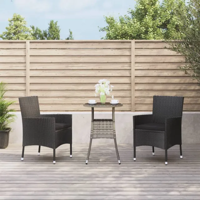 vidaXL 3-delige Bistroset met kussens poly rattan zwart, foto 2