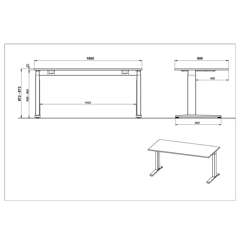 Bureau Ergonoma Lichtgrijs Zwart 160 CM, foto 4