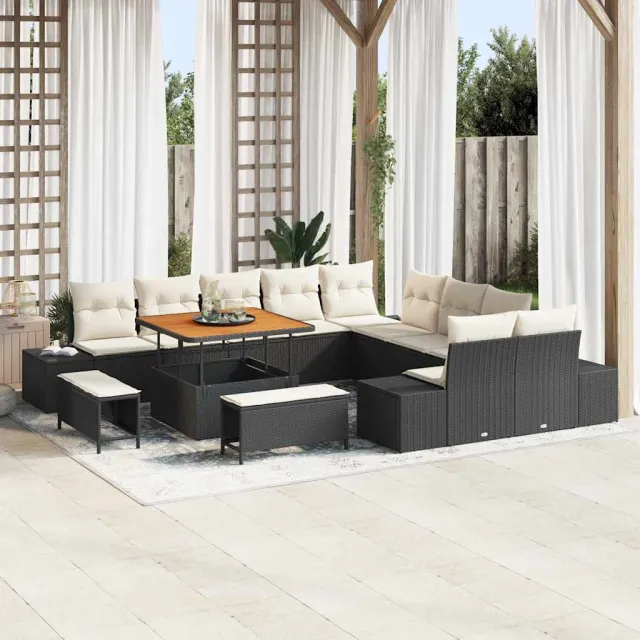 vidaXL Tuinbankenset 13 st Zwart poly rattan, foto 2