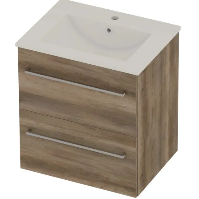 Basic-Line Coach 46 Badmeubelset Porselein 1 Kraangat Voor Grepen 60x46x62 cm Scotch Oak Glans Wit