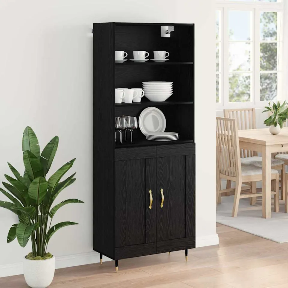 vidaXL Hoge kast Zwart eiken 69,5 x 34 x 180 cm Bewerkt hout, foto 4