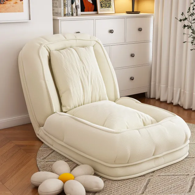 MODENUIT Chaise Longue 180 x 90 x 26 cm - Verstelbaar 90°-180° - Voor Woonkamer En Leeshoek - Stof - Off White Gebroken wit