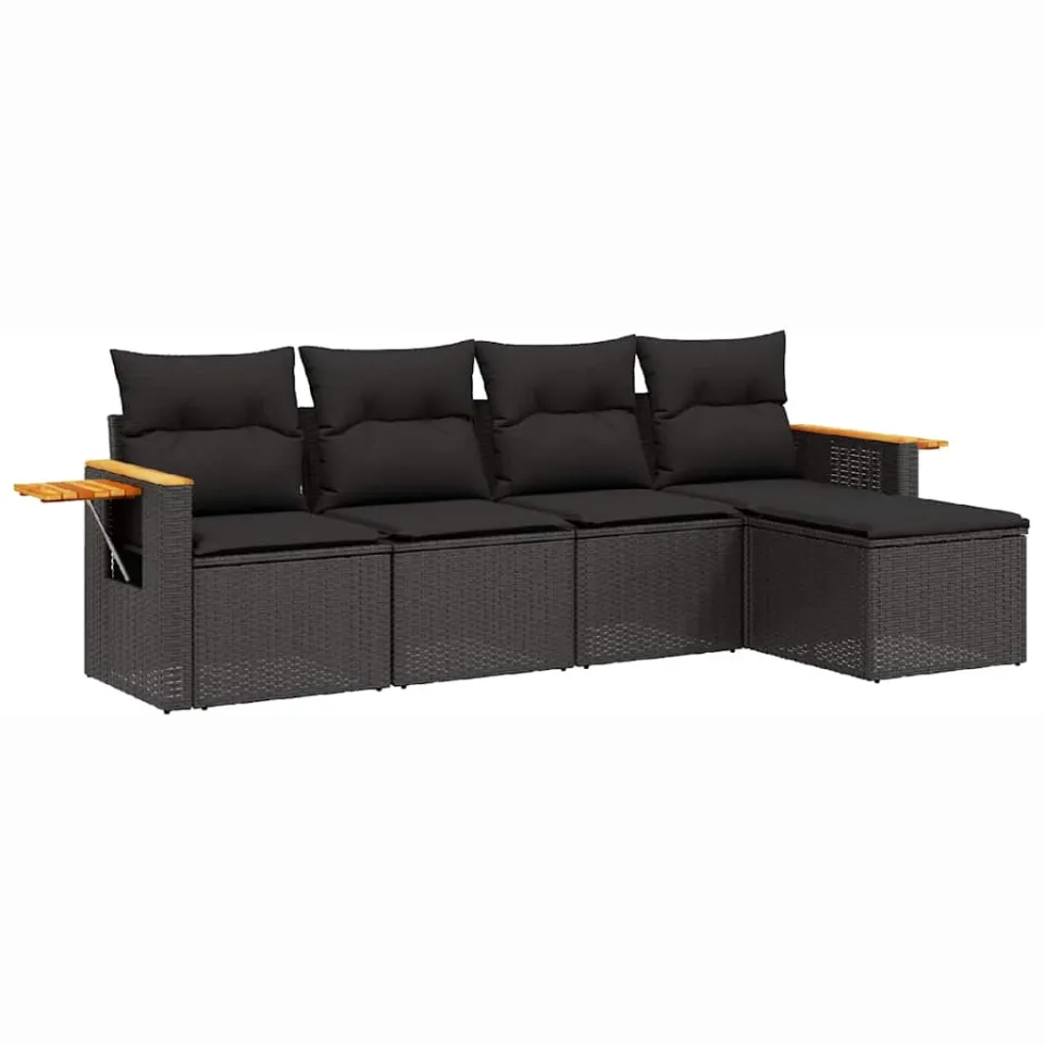 vidaXL 5-delige Loungeset met kussens poly rattan zwart, foto 3